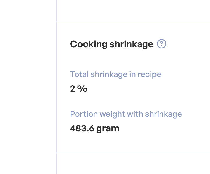 Image from the infood dashboard with shrinkage calculations