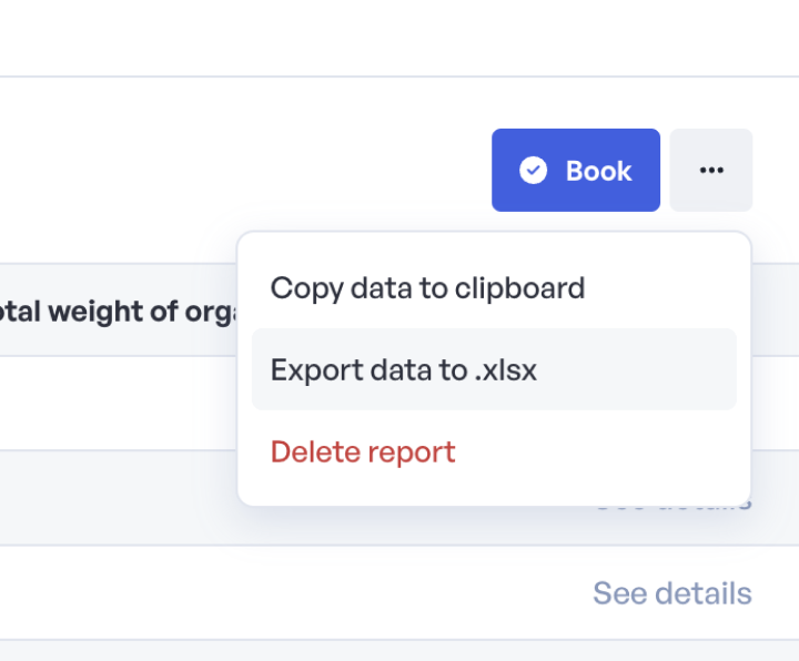 Image from Infood where you can export your report
