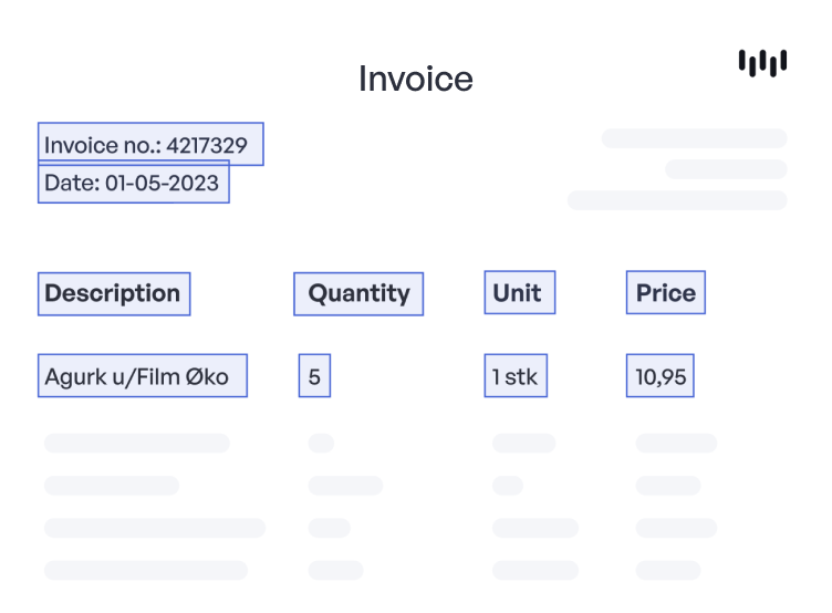 Illustration of an invoice with parsed lines